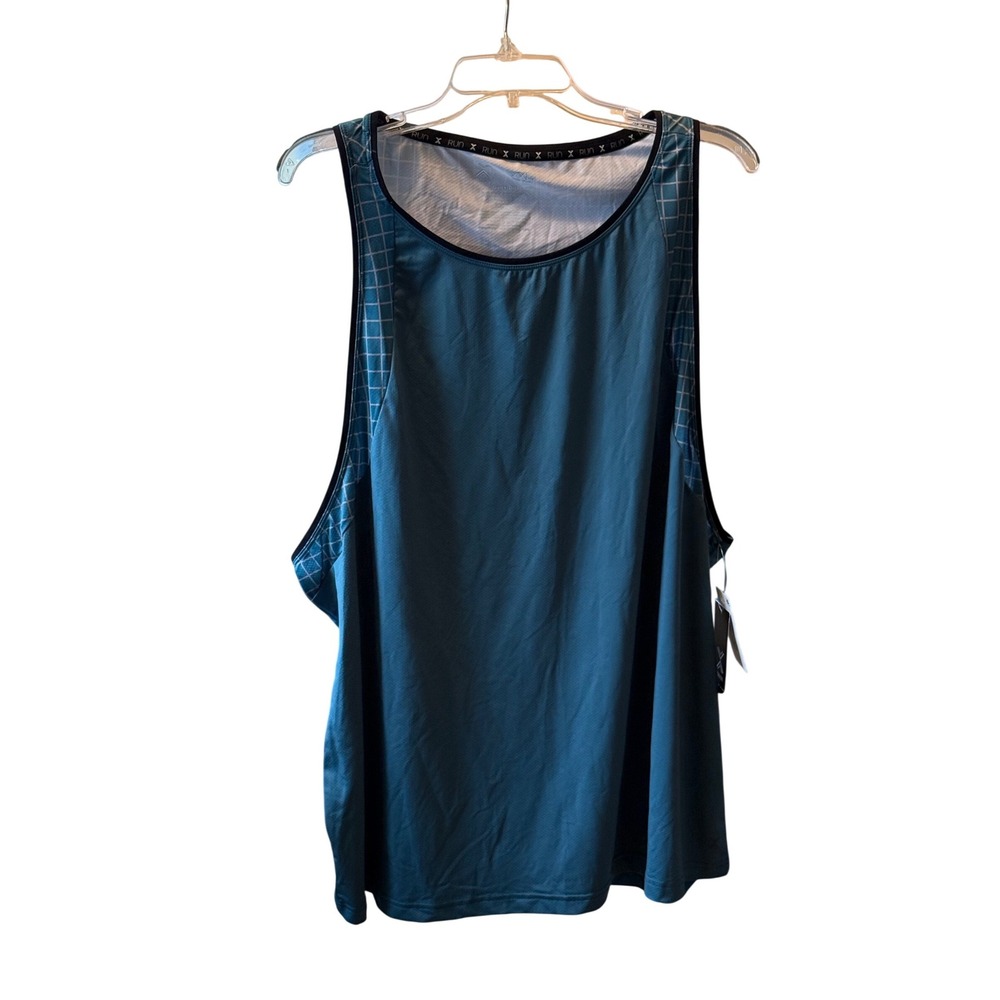 Xersion Mens XXL Quick-Dri Run Tank Top Teal Blue Grid Mesh Athletic Shirt NWT